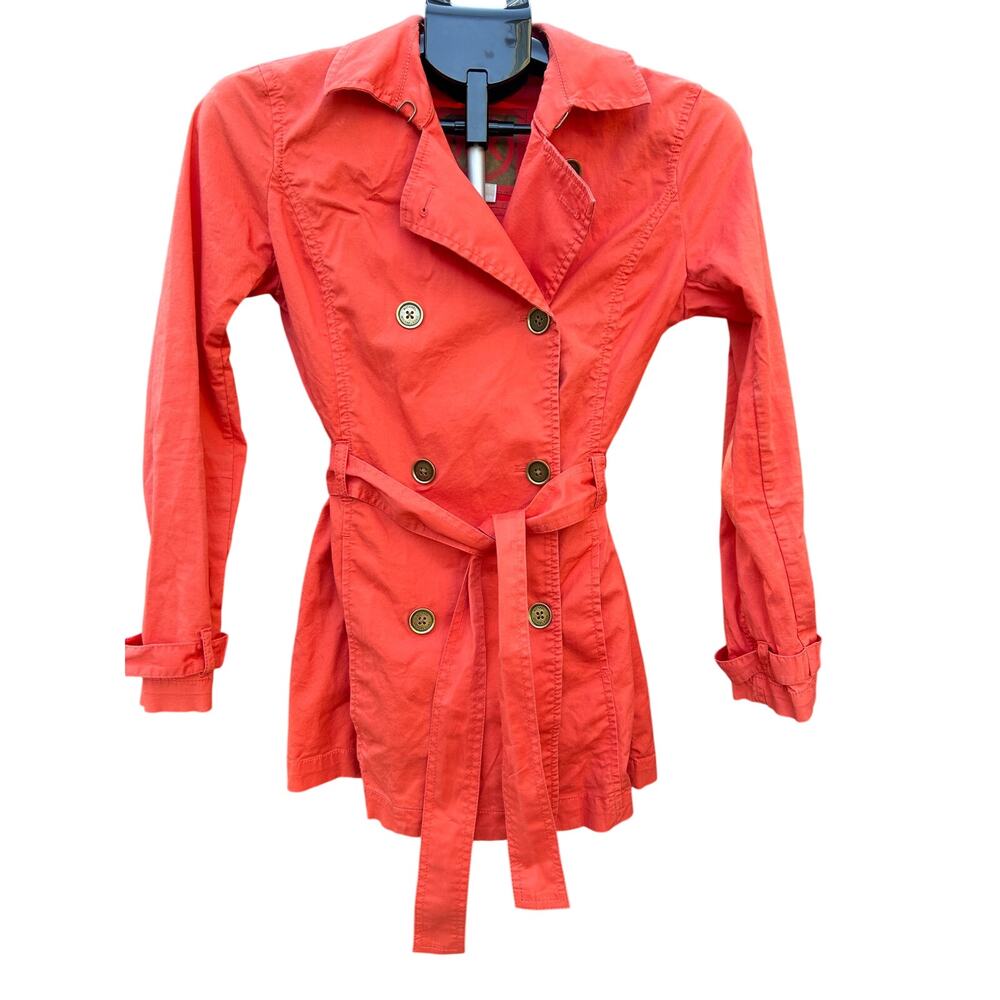 Y2K Vintage MICHAEL Michael Kors Poppy Red Cotton Trench Coat Jacket Petite P